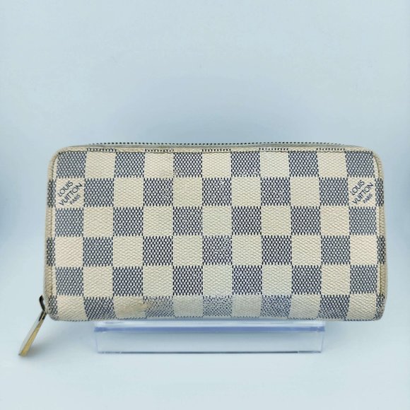 Louis Vuitton White Azur Damier Zippered Long Wallet w/ Original Gift Receipt - Picture 1 of 12